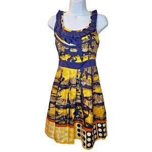 Baraschi Women's Size 2 Sleeveless Abstract Print Dress with Ruffle Neckline NWT